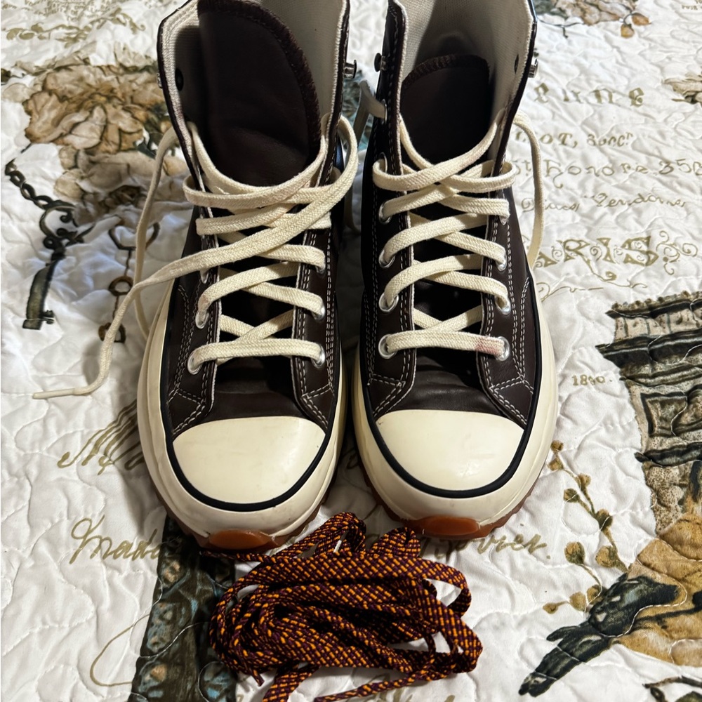Converse Dark Brown Leather Platform Sneakers - image 6